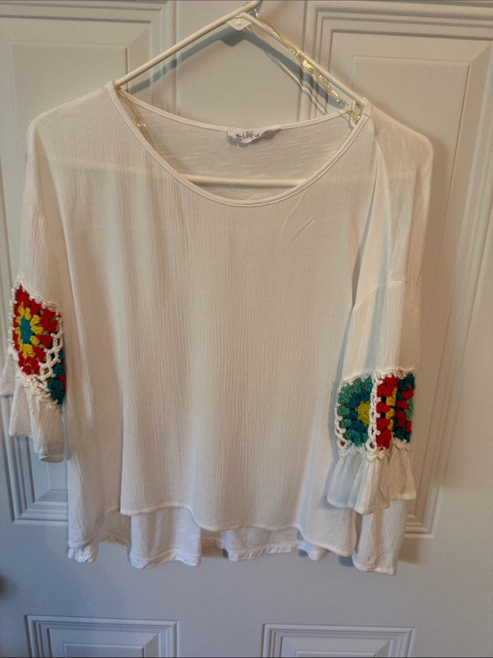 Boho White Crochet-Sleeve Tunic Top